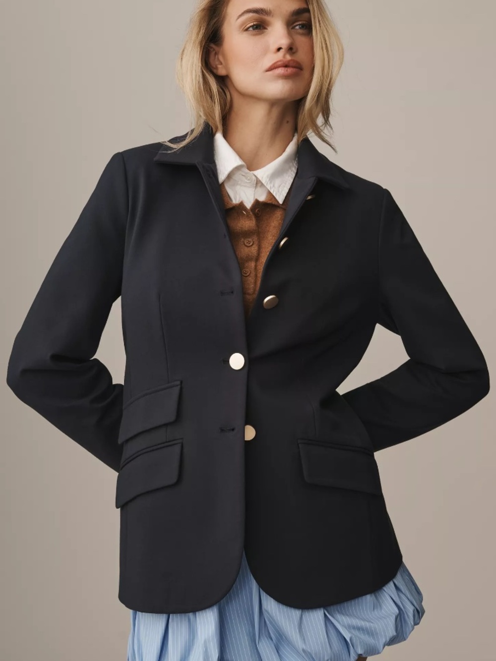 Anthropologie DOLAN Ponte Military Blazer in Navy Blue nwt